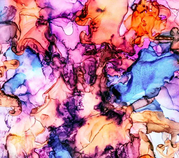 Alkol mürekkebi tekniğindeki doğal akışkan resim. Yumuşak rüya renkleri şeffaf dalgalı çizgiler oluşturur.