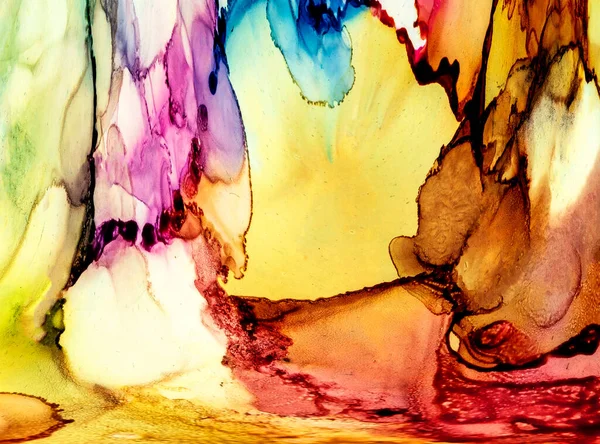 Alkol mürekkebi tekniğindeki doğal akışkan resim. Yumuşak rüya renkleri şeffaf dalgalı çizgiler oluşturur.