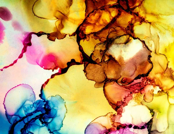 Alkol mürekkebi tekniğindeki doğal akışkan resim. Yumuşak rüya renkleri şeffaf dalgalı çizgiler oluşturur.