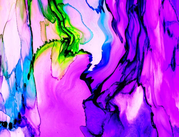 Alkol mürekkebi tekniğindeki doğal akışkan resim. Yumuşak rüya renkleri şeffaf dalgalı çizgiler oluşturur.