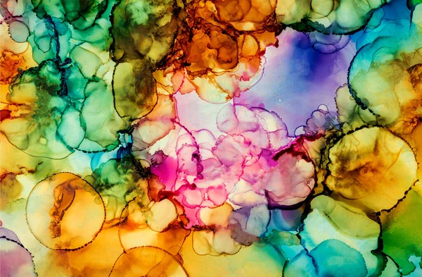 Alkol mürekkebi tekniğindeki doğal akışkan resim. Yumuşak rüya renkleri şeffaf dalgalı çizgiler oluşturur.