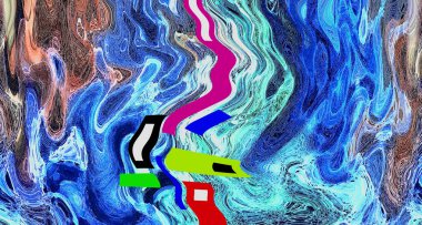 Alkol mürekkebi tekniğindeki doğal akışkan resim. Yumuşak rüya renkleri şeffaf dalgalı çizgiler oluşturur.