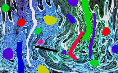 Alkol mürekkebi tekniğindeki doğal akışkan resim. Yumuşak rüya renkleri şeffaf dalgalı çizgiler oluşturur.