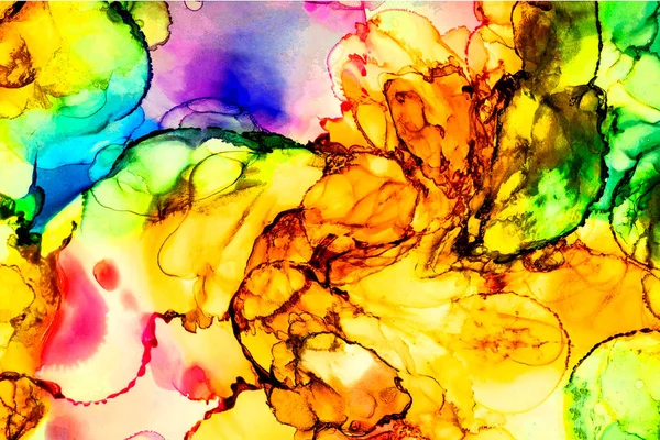 Alkol mürekkebi tekniğindeki doğal akışkan resim. Yumuşak rüya renkleri şeffaf dalgalı çizgiler oluşturur.