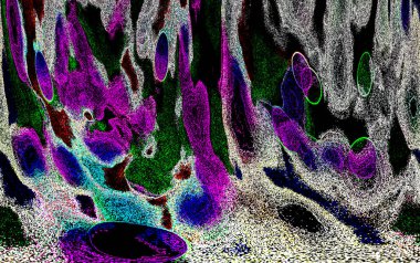 Neon parıltısı arka planı. Akan doku. Odaklanamayan kıvılcımlar. Bokeh parıltısı. Floresan moru. Mavi. Magenta. Pembe. Gradyan ışık. Parlak röfleler. Desen.