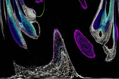 Neon parıltısı arka planı. Akan doku. Odaklanamayan kıvılcımlar. Bokeh parıltısı. Floresan moru. Mavi. Magenta. Pembe. Gradyan ışık. Parlak röfleler. Desen.