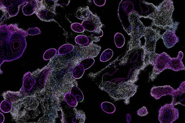 Neon parıltısı arka planı. Akan doku. Odaklanamayan kıvılcımlar. Bokeh parıltısı. Floresan moru. Mavi. Magenta. Pembe. Gradyan ışık. Parlak röfleler. Desen.