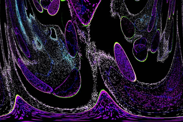 Neon parıltısı arka planı. Akan doku. Odaklanamayan kıvılcımlar. Bokeh parıltısı. Floresan moru. Mavi. Magenta. Pembe. Gradyan ışık. Parlak röfleler. Desen.