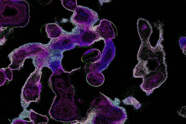 Neon parıltısı arka planı. Akan doku. Odaklanamayan kıvılcımlar. Bokeh parıltısı. Floresan moru. Mavi. Magenta. Pembe. Gradyan ışık. Parlak röfleler. Desen.