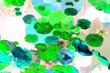 Nilüfer yaprakları ve nilüfer yapraklarıyla sunulan zarif desenli tasarım.