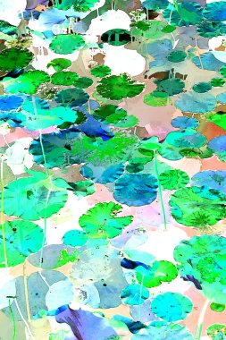 Nilüfer yaprakları ve nilüfer yapraklarıyla sunulan zarif desenli tasarım.