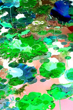 Nilüfer yaprakları ve nilüfer yapraklarıyla sunulan zarif desenli tasarım.