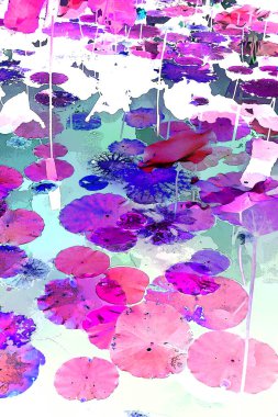 Nilüfer yaprakları ve nilüfer yapraklarıyla sunulan zarif desenli tasarım.