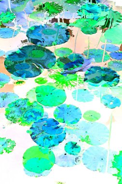 Nilüfer yaprakları ve nilüfer yapraklarıyla sunulan zarif desenli tasarım.