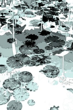 Nilüfer yaprakları ve nilüfer yapraklarıyla sunulan zarif desenli tasarım.