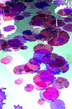 Nilüfer yaprakları ve nilüfer yapraklarıyla sunulan zarif desenli tasarım.