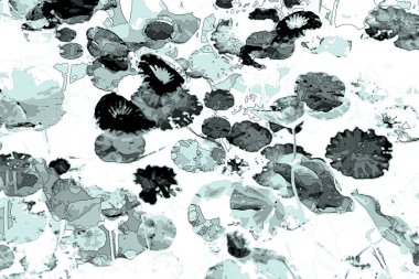 Nilüfer yaprakları ve nilüfer yapraklarıyla sunulan zarif desenli tasarım.