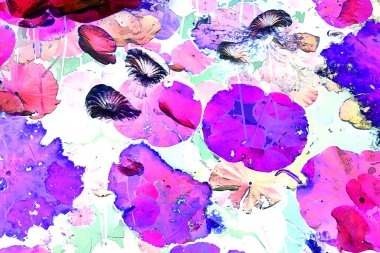 Nilüfer yaprakları ve nilüfer yapraklarıyla sunulan zarif desenli tasarım.