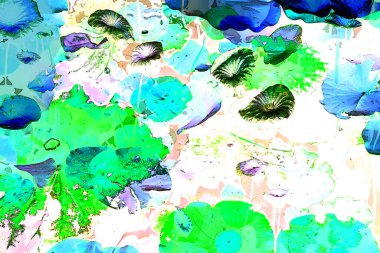 Nilüfer yaprakları ve nilüfer yapraklarıyla sunulan zarif desenli tasarım.