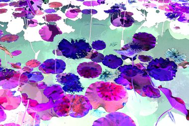 Nilüfer yaprakları ve nilüfer yapraklarıyla sunulan zarif desenli tasarım.