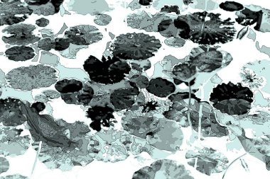 Nilüfer yaprakları ve nilüfer yapraklarıyla sunulan zarif desenli tasarım.