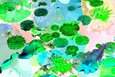 Nilüfer yaprakları ve nilüfer yapraklarıyla sunulan zarif desenli tasarım.