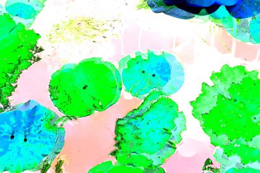 Nilüfer yaprakları ve nilüfer yapraklarıyla sunulan zarif desenli tasarım.