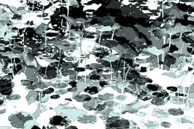 Nilüfer yaprakları ve nilüfer yapraklarıyla sunulan zarif desenli tasarım.