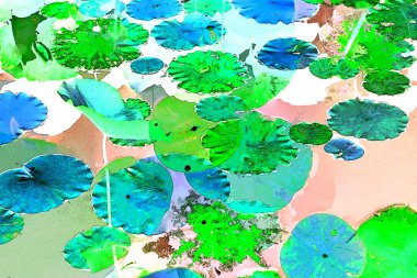 Nilüfer yaprakları ve nilüfer yapraklarıyla sunulan zarif desenli tasarım.