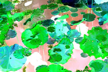 Nilüfer yaprakları ve nilüfer yapraklarıyla sunulan zarif desenli tasarım.