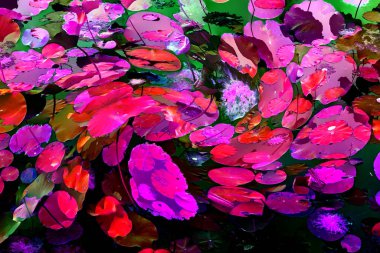 Nilüfer yaprakları ve nilüfer yapraklarıyla sunulan zarif desenli tasarım.