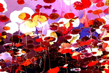 Nilüfer yaprakları ve nilüfer yapraklarıyla sunulan zarif desenli tasarım.