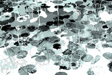 Nilüfer yaprakları ve nilüfer yapraklarıyla sunulan zarif desenli tasarım.