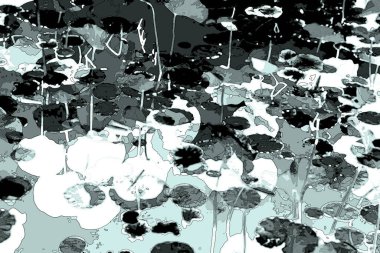 Nilüfer yaprakları ve nilüfer yapraklarıyla sunulan zarif desenli tasarım.