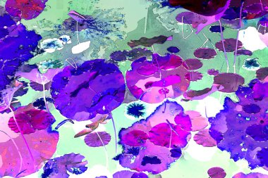 Nilüfer yaprakları ve nilüfer yapraklarıyla sunulan zarif desenli tasarım.