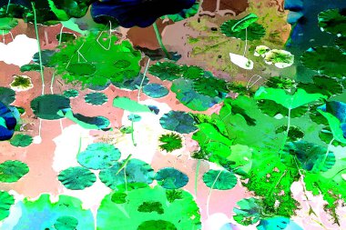 Nilüfer yaprakları ve nilüfer yapraklarıyla sunulan zarif desenli tasarım.