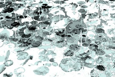 Nilüfer yaprakları ve nilüfer yapraklarıyla sunulan zarif desenli tasarım.