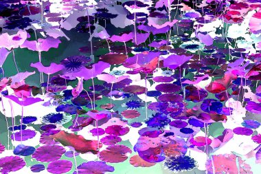 Nilüfer yaprakları ve nilüfer yapraklarıyla sunulan zarif desenli tasarım.