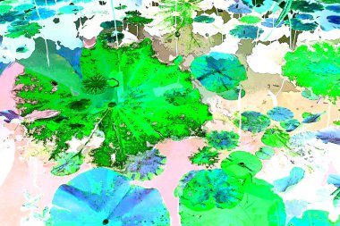 Nilüfer yaprakları ve nilüfer yapraklarıyla sunulan zarif desenli tasarım.