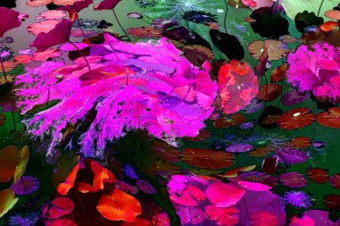 Nilüfer yaprakları ve nilüfer yapraklarıyla sunulan zarif desenli tasarım.