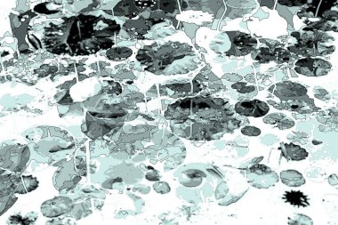 Nilüfer yaprakları ve nilüfer yapraklarıyla sunulan zarif desenli tasarım.