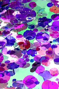 Nilüfer yaprakları ve nilüfer yapraklarıyla sunulan zarif desenli tasarım.