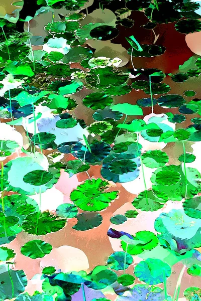 Nilüfer yaprakları ve nilüfer yapraklarıyla sunulan zarif desenli tasarım.