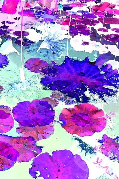 Nilüfer yaprakları ve nilüfer yapraklarıyla sunulan zarif desenli tasarım.