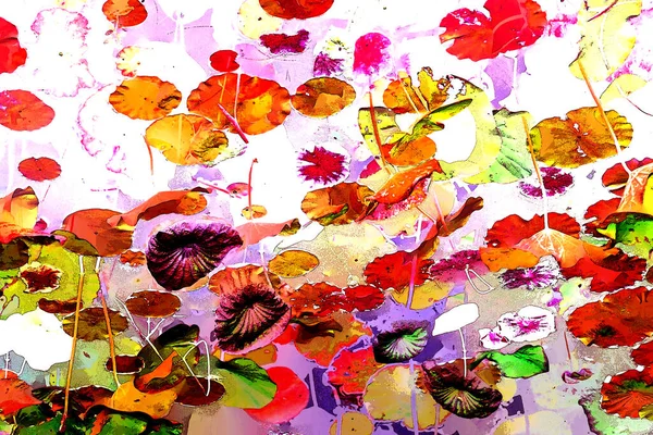 Nilüfer yaprakları ve nilüfer yapraklarıyla sunulan zarif desenli tasarım.