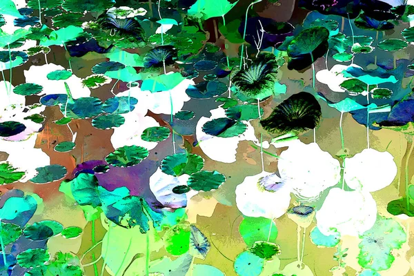 Nilüfer yaprakları ve nilüfer yapraklarıyla sunulan zarif desenli tasarım.