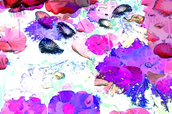 Nilüfer yaprakları ve nilüfer yapraklarıyla sunulan zarif desenli tasarım.