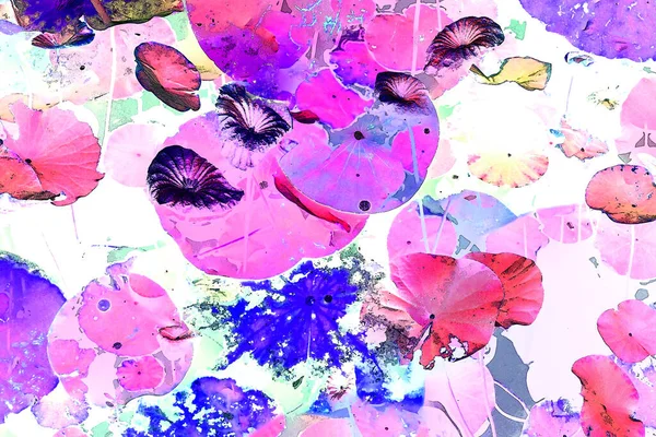 Nilüfer yaprakları ve nilüfer yapraklarıyla sunulan zarif desenli tasarım.