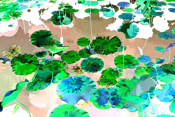 Nilüfer yaprakları ve nilüfer yapraklarıyla sunulan zarif desenli tasarım.