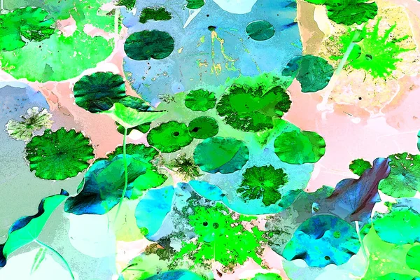 Nilüfer yaprakları ve nilüfer yapraklarıyla sunulan zarif desenli tasarım.